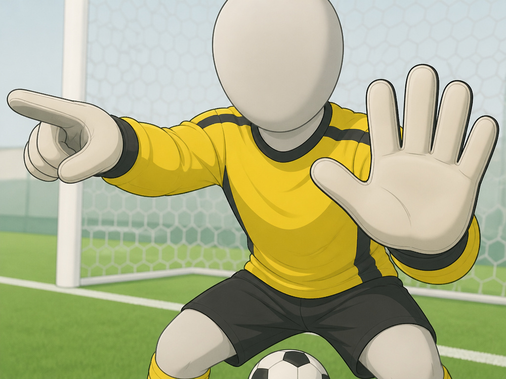 Goalkeeper pointing and giving commands to defenders inside the penalty box.