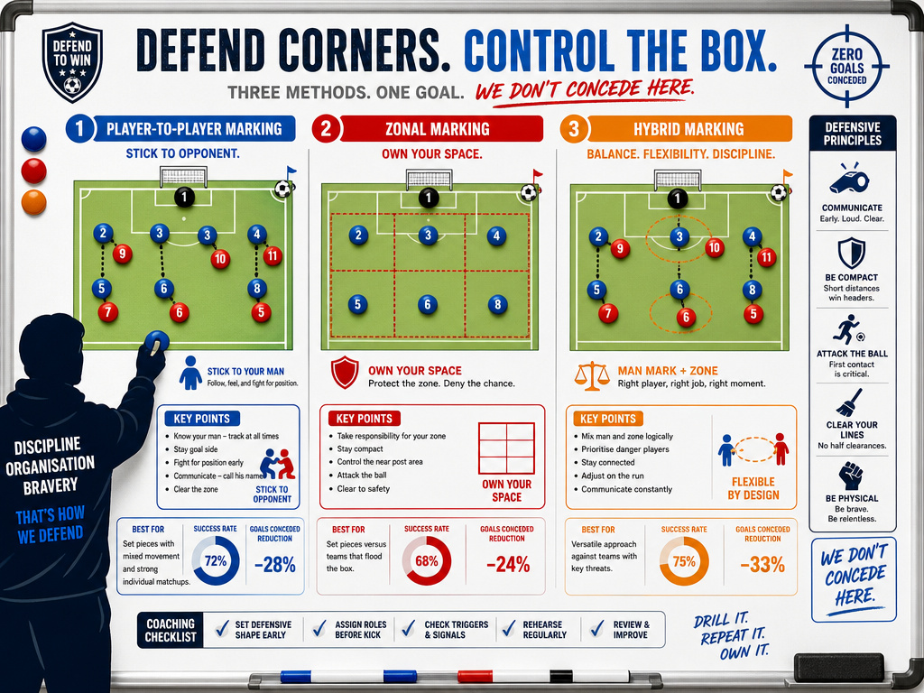 set piece coach defensive corner marking methods infographic