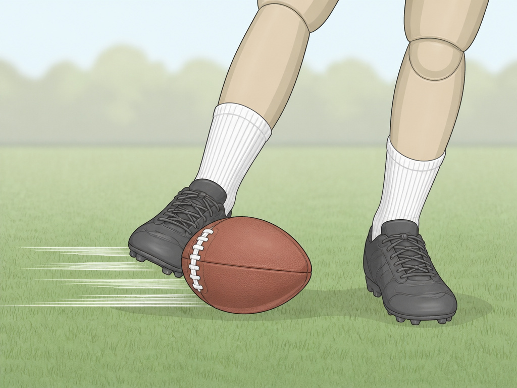 Football player practicing a driven pass technique with their weak left foot.