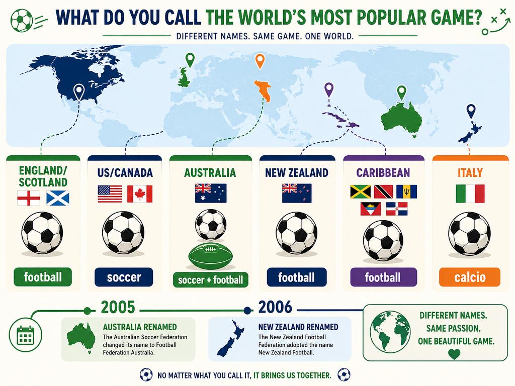 Infographic showing football versus soccer names used in different countries