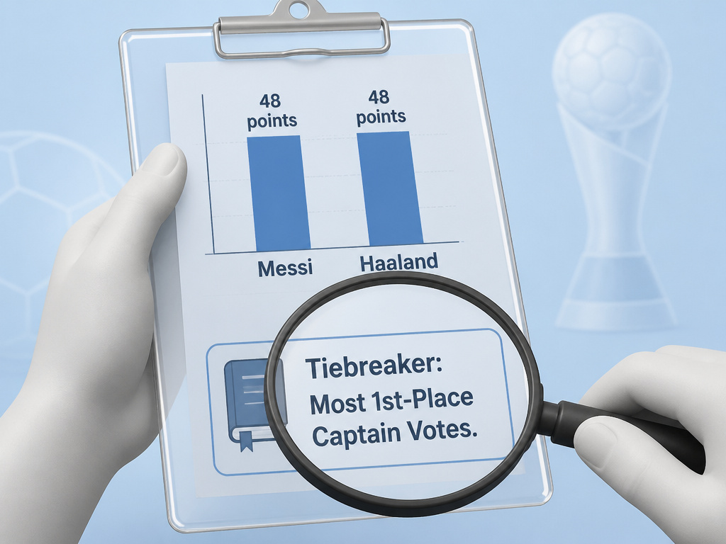 Diagram explaining the FIFA Best Award tiebreaker rule for a points deadlock.
