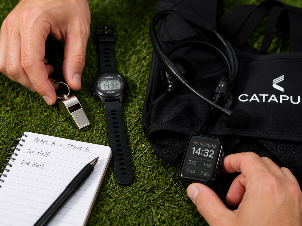 Comparison of amateur and professional football referee equipment essentials.