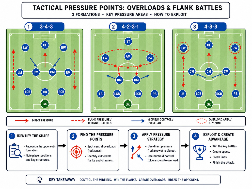 Tactical diagram comparing 3-4-3 formation to 4-2-3-1 and 4-3-3 setups.