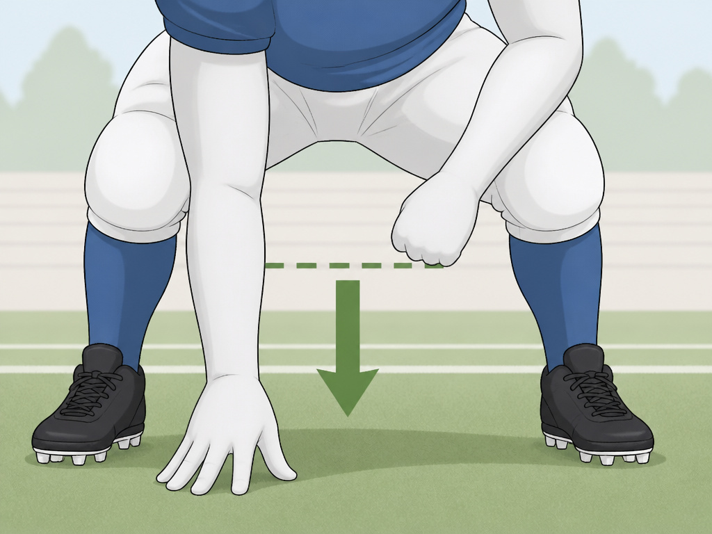 Youth football player demonstrating a proper two-point stance for balance
