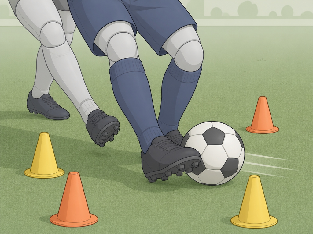 Attacking midfielder training technique with a defender at their back.