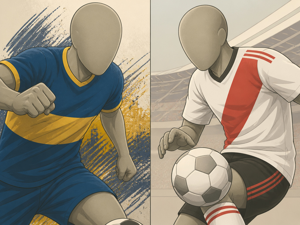 Cartoon comparing Boca Juniors' gritty style versus River Plate's elegant football philosophy.