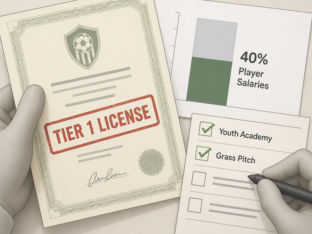 WSL license document, salary cap chart, and squad requirement checklist diagram.