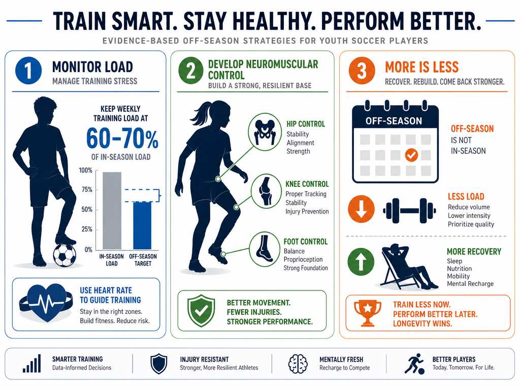 Infographic on football training adjustments for age, gender, and off-season phases.