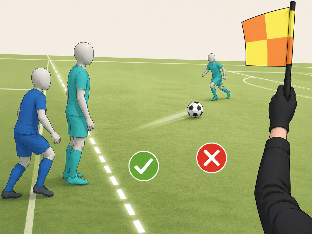 Offside position versus active play shown with assistant referee flag on pitch