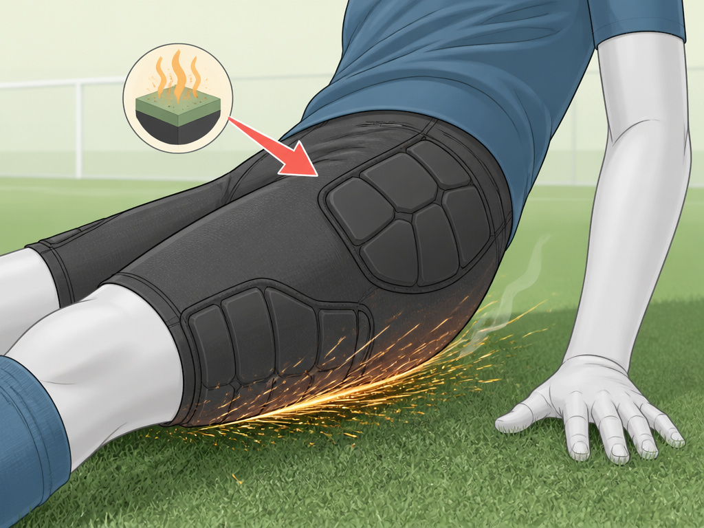 Soccer player wearing slide pants to prevent turf burn during a slide tackle.