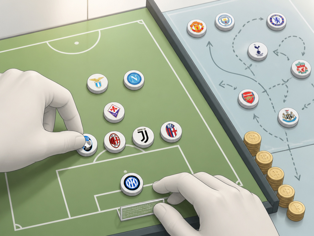 Tactical board comparing Serie A's defensive organization to Premier League's intensity