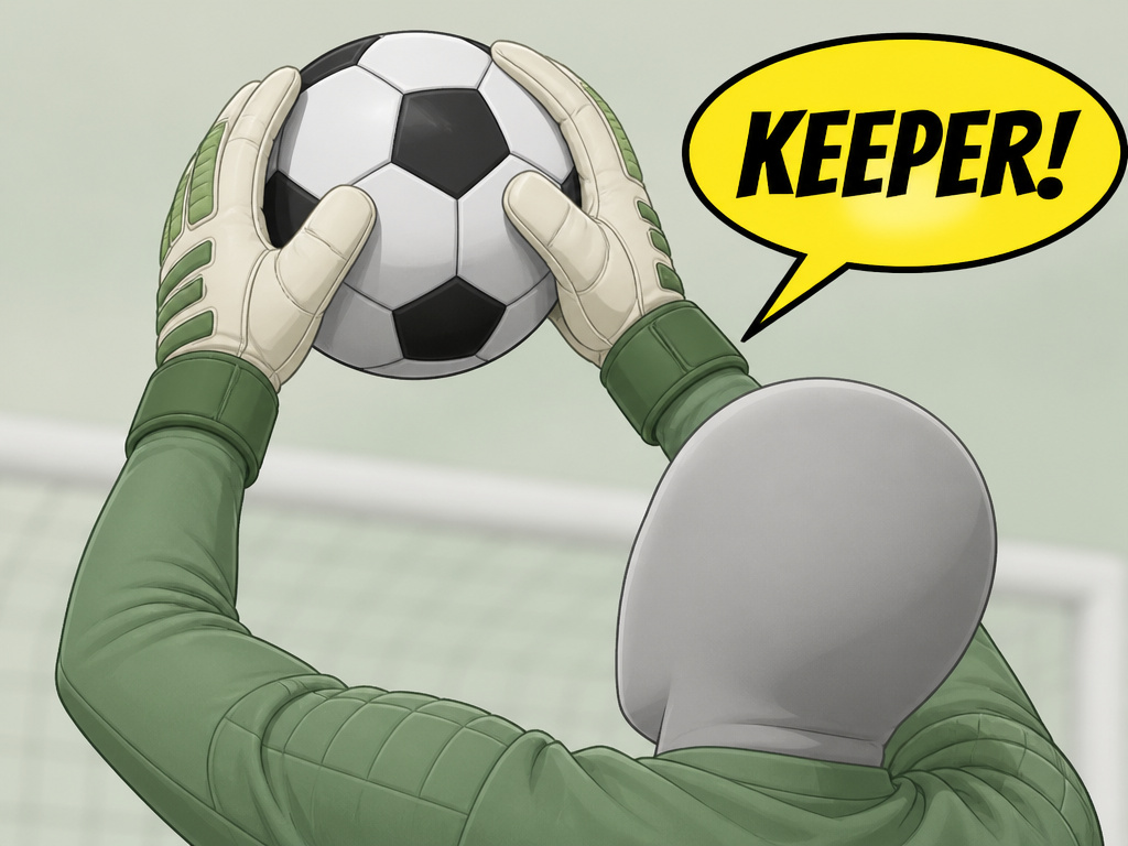 Goalkeeper shouting command while catching ball in penalty box drill.