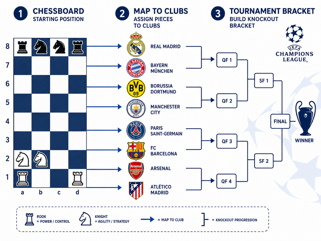 Swiss model chess tournament format adapted for Champions League phase.