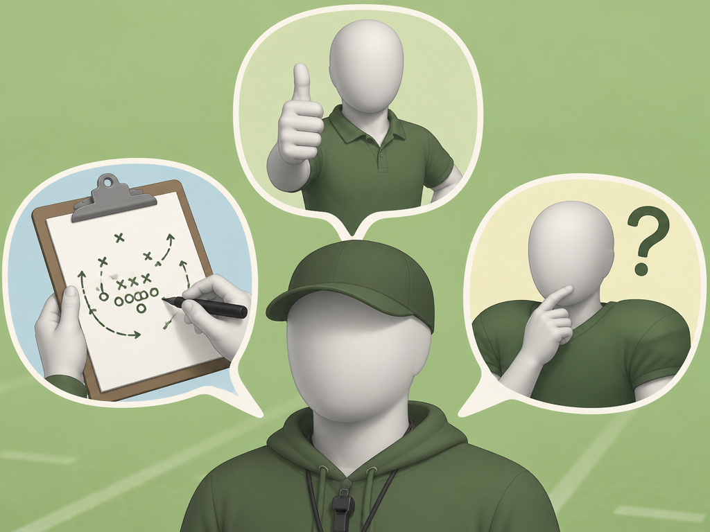 Youth football coach managing conversations with staff, parents, and players