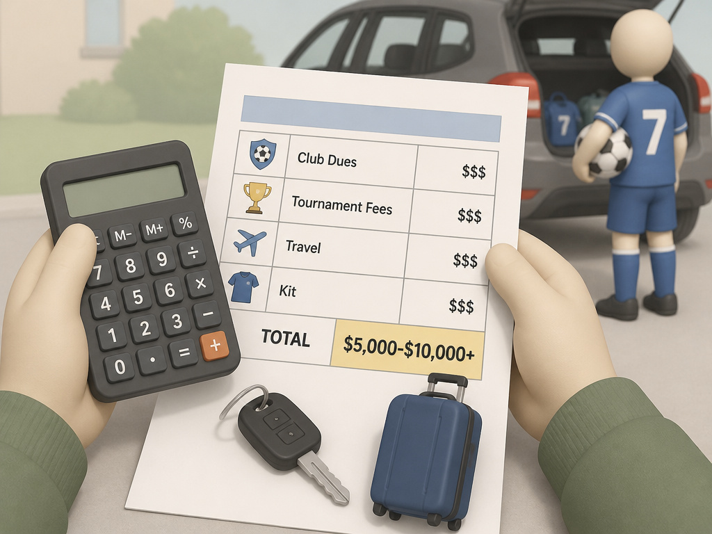 Parent budgeting for expensive youth travel football club fees and travel costs.