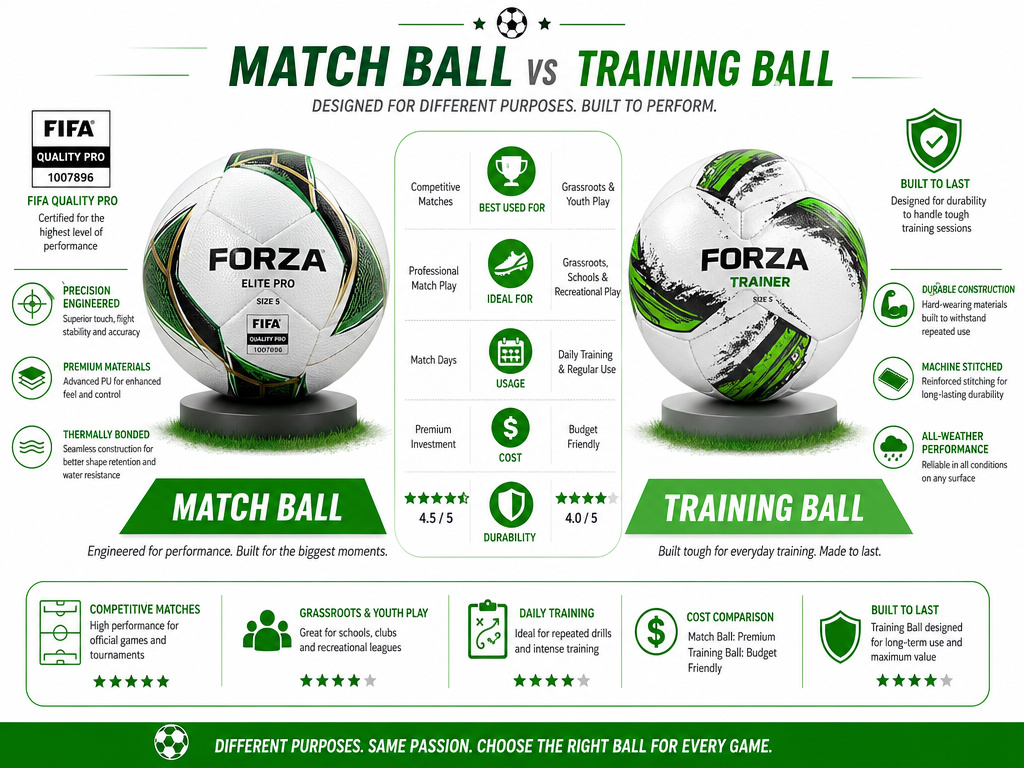 match ball versus training ball football comparison infographic