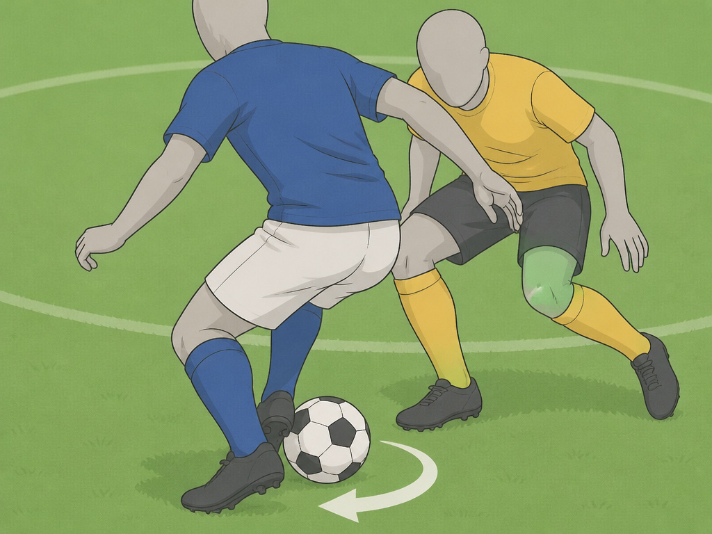 A cartoon illustrating why you should not attempt a Cruyff turn in a crowded midfield.