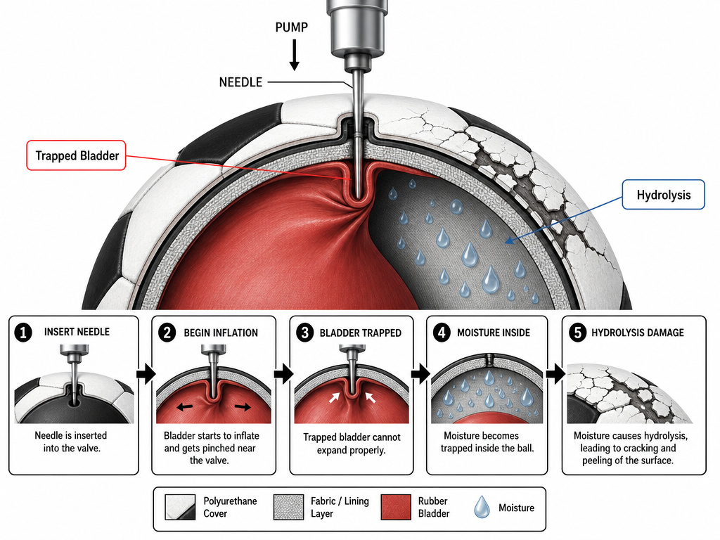 football inflation bladder trap and hydrolysis cross-section diagram