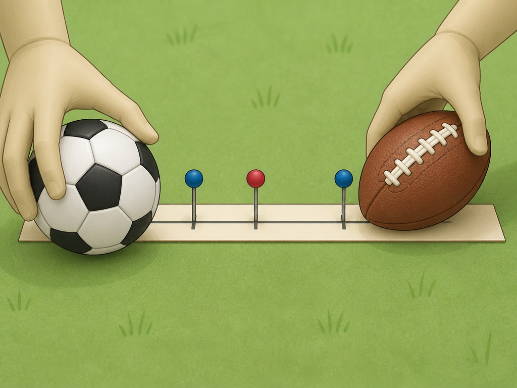 Soccer ball and American football on timeline showing why soccer name stuck