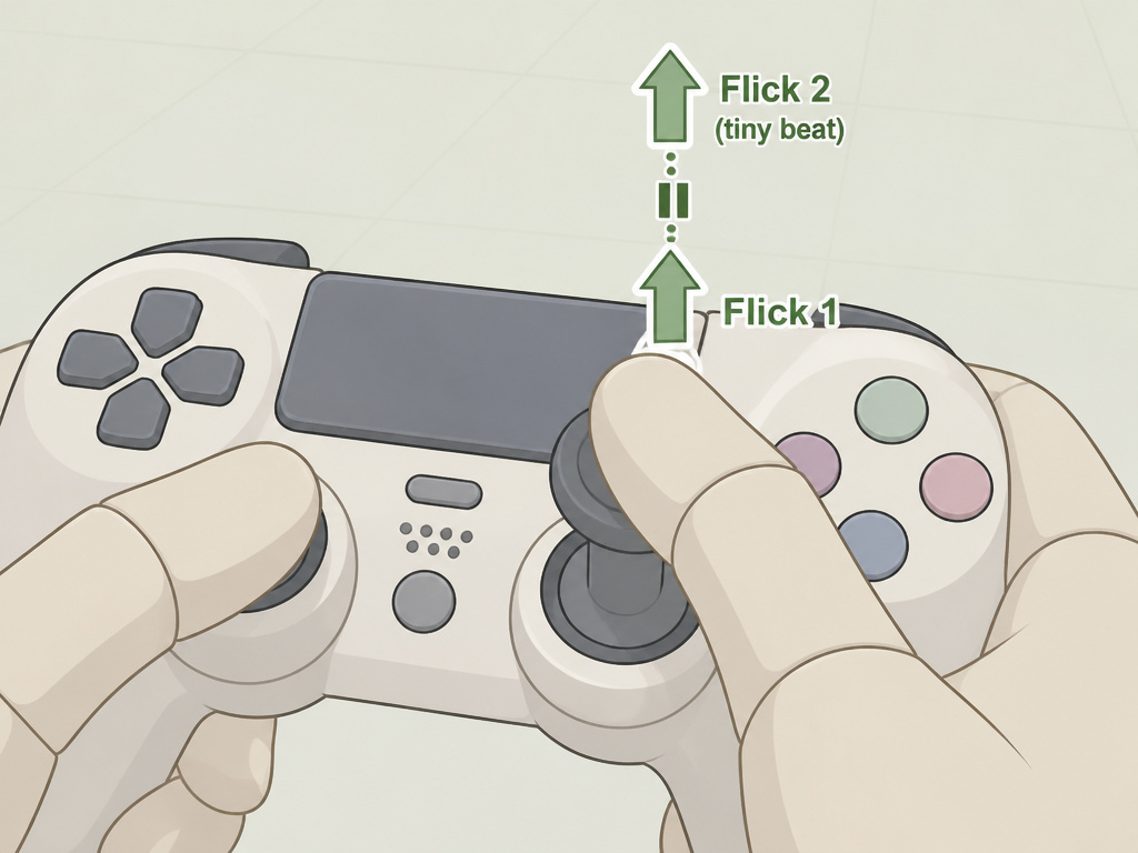 Game controller demonstrating the two-step flick rhythm for a successful rainbow flick
