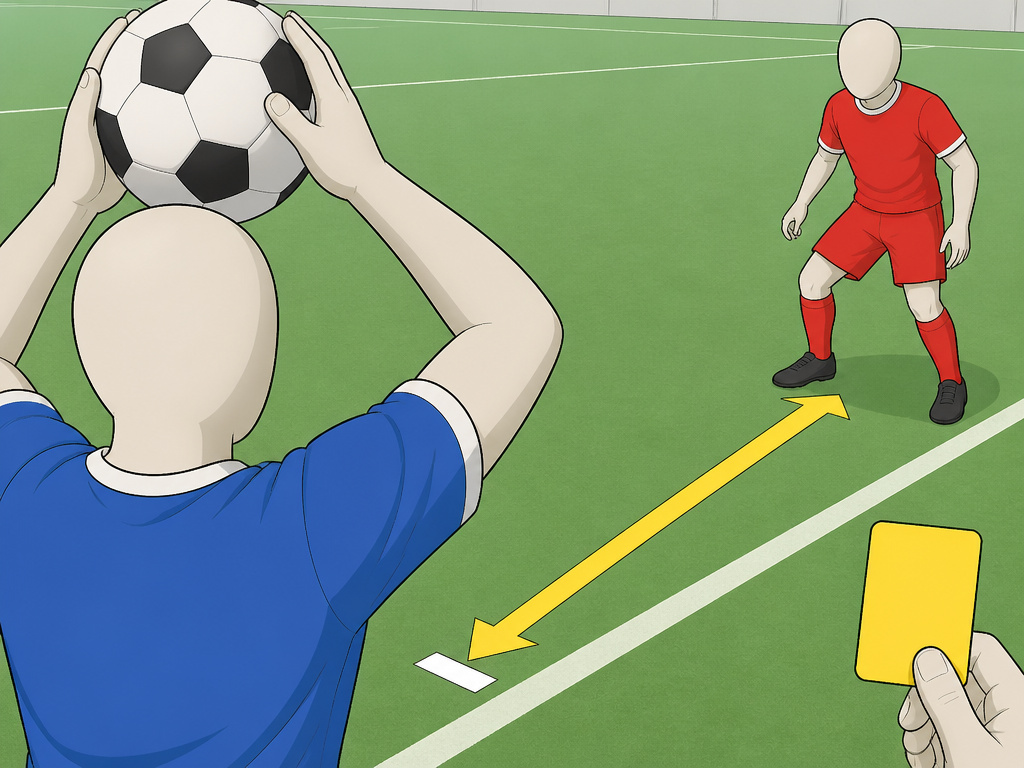 Football throw-in with defender standing two metres away from thrower