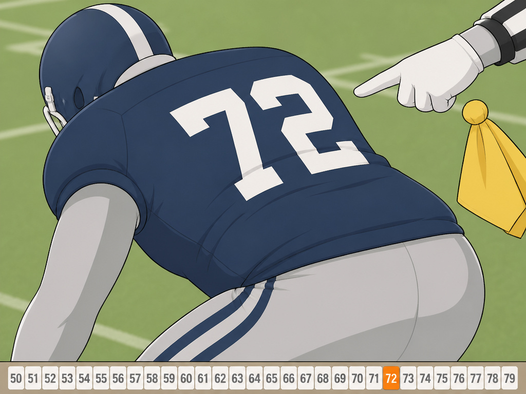 Offensive lineman jersey number 72 marked ineligible by referee flag